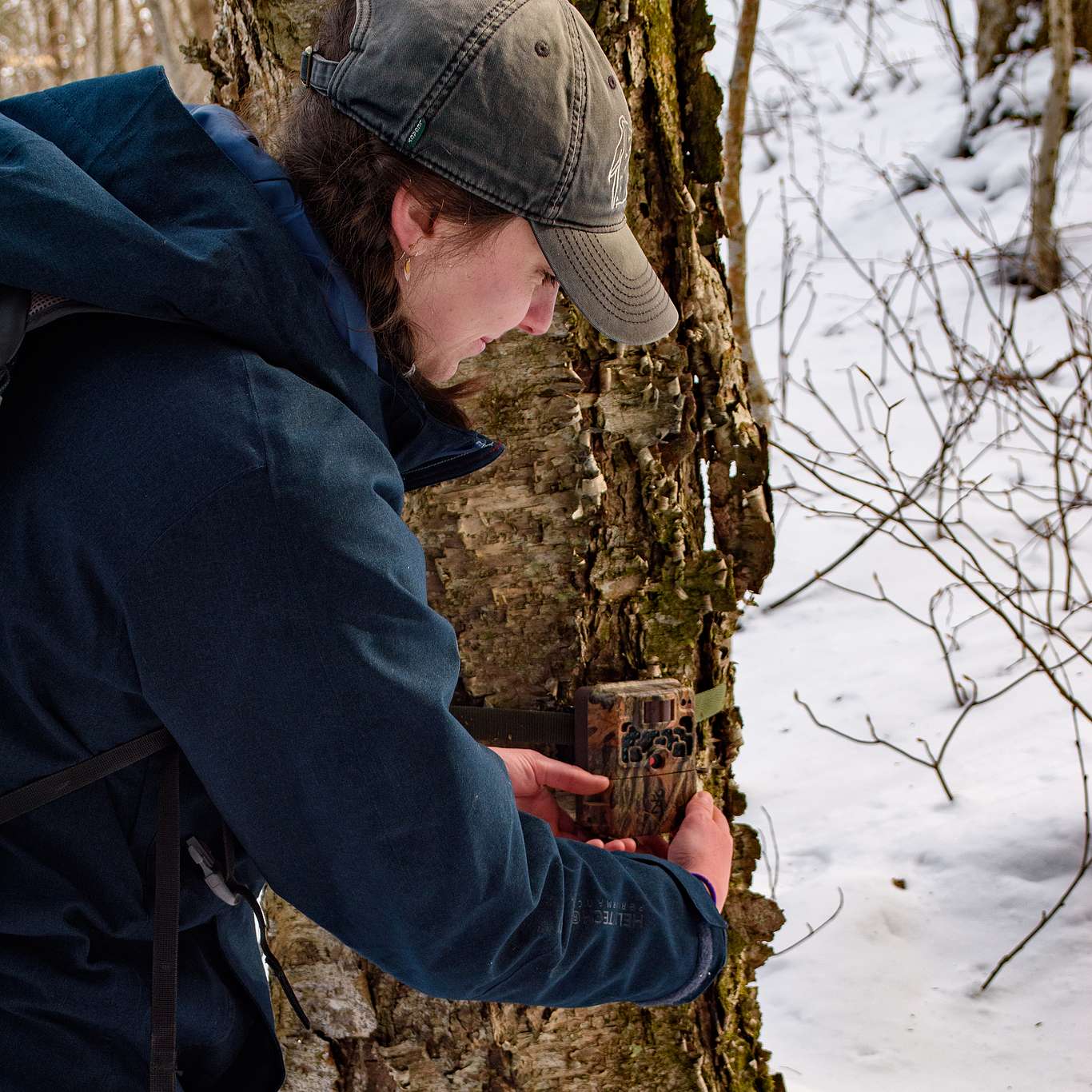 Student installs a game camera to capture wildlife movement